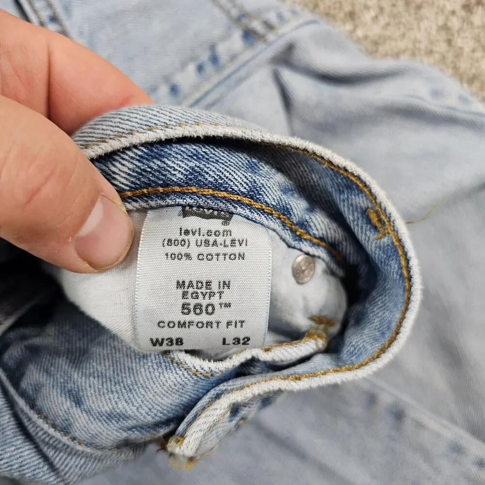 Levis 550 Jeans Mens 38x31 Blue Denim Relaxed Tapered Grunge Skate Distressed